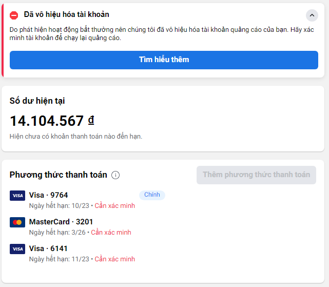 Khôi phục tài khoản quảng cáo Facebook bị vô hiệu hóa
