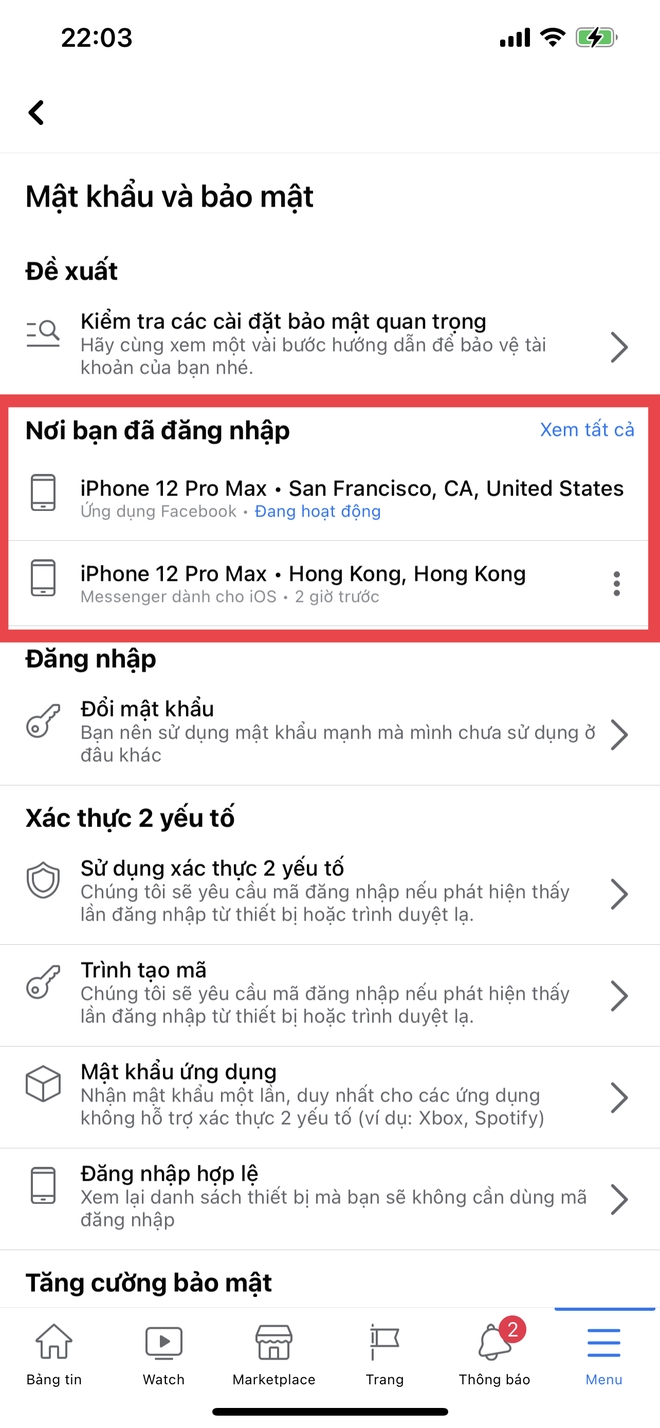 Kiểm tra thiết bị đăng nhập Facebook